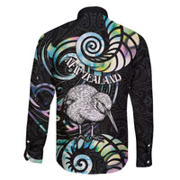 New Zealand Kiwi Bird Family Matching Off The Shoulder Long Sleeve Dress and Hawaiian Shirt Silver Fern Koru Paua Shell