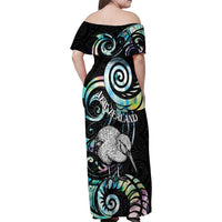 New Zealand Kiwi Bird Family Matching Off Shoulder Maxi Dress and Hawaiian Shirt Silver Fern Koru Paua Shell