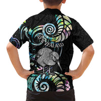 New Zealand Kiwi Bird Kid Hawaiian Shirt Silver Fern Koru Paua Shell