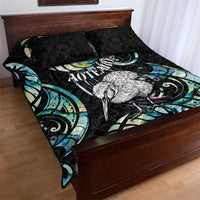 New Zealand Kiwi Bird Quilt Bed Set Silver Fern Koru Paua Shell