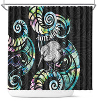 New Zealand Kiwi Bird Shower Curtain Silver Fern Koru Paua Shell