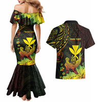 Personalised Hawaii Couples Matching Mermaid Dress and Hawaiian Shirt Kanaka Maoli With Hammerhead Shark