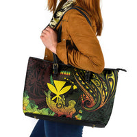 Hawaii Leather Tote Bag Kanaka Maoli With Hammerhead Shark DT04 Black - Polynesian Pride