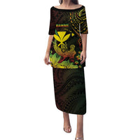 Personalised Hawaii Puletasi Kanaka Maoli With Hammerhead Shark DT04 Long Dress Black - Polynesian Pride