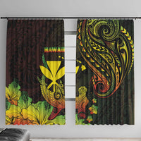 Hawaii Window Curtain Kanaka Maoli With Hammerhead Shark DT04 With Hooks Black - Polynesian Pride