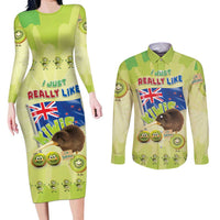 New Zealand Kiwi Couples Matching Long Sleeve Bodycon Dress and Long Sleeve Button Shirt I Just Really Like Kiwis DT04 Green - Polynesian Pride