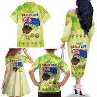 New Zealand Kiwi Family Matching Off The Shoulder Long Sleeve Dress and Hawaiian Shirt I Just Really Like Kiwis