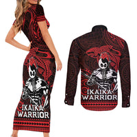 Hawaii Ikaika Warrior Couples Matching Short Sleeve Bodycon Dress and Long Sleeve Button Shirt Hawaiian Tribal Tattoo