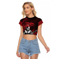 Hawaii Ikaika Warrior Raglan Cropped T Shirt Hawaiian Tribal Tattoo DT04 Female Red - Polynesian Pride