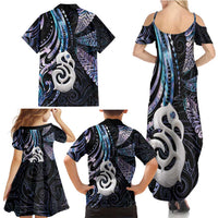 New Zealand Aotearoa Family Matching Summer Maxi Dress and Hawaiian Shirt Maori Hei Manaia Purple Paua Shell DT04 - Polynesian Pride