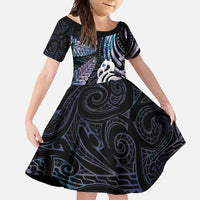New Zealand Aotearoa Family Matching Tank Maxi Dress and Hawaiian Shirt Maori Hei Manaia Purple Paua Shell DT04 Daughter's Dress Purple - Polynesian Pride