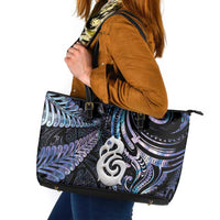 New Zealand Aotearoa Leather Tote Bag Maori Hei Manaia Purple Paua Shell DT04 Purple - Polynesian Pride