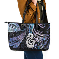 New Zealand Aotearoa Leather Tote Bag Maori Hei Manaia Purple Paua Shell DT04 - Polynesian Pride