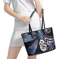 New Zealand Aotearoa Leather Tote Bag Maori Hei Manaia Purple Paua Shell DT04 - Polynesian Pride