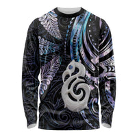 New Zealand Aotearoa Long Sleeve Shirt Maori Hei Manaia Purple Paua Shell