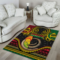 Vanuatu Language Week Area Rug Boar Tusk Warrior Tribal Floral Pattern