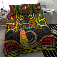 Vanuatu Language Week Bedding Set Boar Tusk Warrior Tribal Floral Pattern