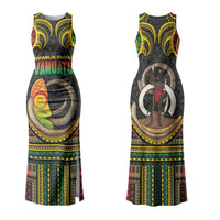 Vanuatu Language Week Couples Matching Tank Maxi Dress and Hawaiian Shirt Boar Tusk Warrior Tribal Floral Pattern