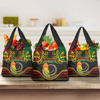 Vanuatu Language Week Grocery Bag Boar Tusk Warrior Tribal Floral Pattern