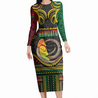 Vanuatu Language Week Long Sleeve Bodycon Dress Boar Tusk Warrior Tribal Floral Pattern