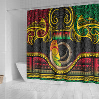 Vanuatu Language Week Shower Curtain Boar Tusk Warrior Tribal Floral Pattern