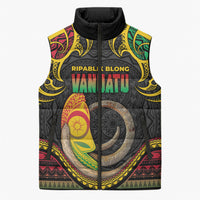 Vanuatu Language Week Sleeveless Puffer Jacket Boar Tusk Warrior Tribal Floral Pattern