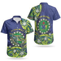 Cook Islands Language Week Couples Matching Short Sleeve Bodycon Dress and Hawaiian Shirt Flying Fish 15 Stars Tribal Patterns