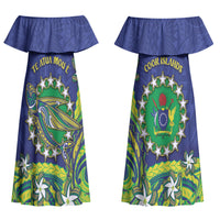 Cook Islands Language Week Family Matching Off Shoulder Maxi Dress and Hawaiian Shirt Flying Fish 15 Stars Tribal Patterns