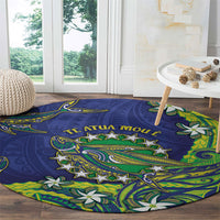 Cook Islands Language Week Round Carpet Flying Fish 15 Stars Tribal Patterns