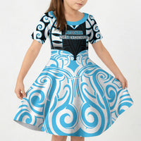 Custom Aotearoa Ngati Kahungunu Kid Short Sleeve Dress New Zealand Traditional Maori Pattern
