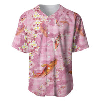 Pink Palaka Hawaiian And Japanese Baseball Jersey Sakura Lei With Koi Fish - Polynesian Pride