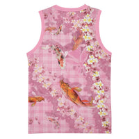 Pink Palaka Hawaiian And Japanese Basketball Jersey Sakura Lei With Koi Fish - Polynesian Pride
