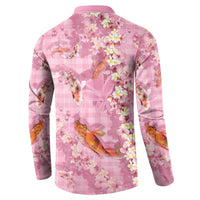 Pink Palaka Hawaiian And Japanese Button Sweatshirt Sakura Lei With Koi Fish - Polynesian Pride