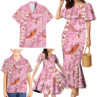 Pink Palaka Hawaiian And Japanese Family Matching Mermaid Dress and Hawaiian Shirt Sakura Lei With Koi Fish DT05 - Polynesian Pride