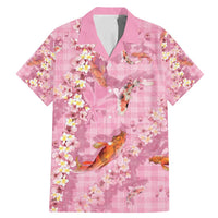 Pink Palaka Hawaiian And Japanese Family Matching Mermaid Dress and Hawaiian Shirt Sakura Lei With Koi Fish DT05 Dad's Shirt - Short Sleeve Pink - Polynesian Pride