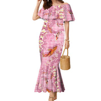 Pink Palaka Hawaiian And Japanese Family Matching Mermaid Dress and Hawaiian Shirt Sakura Lei With Koi Fish DT05 Mom's Dress Pink - Polynesian Pride