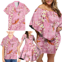Pink Palaka Hawaiian And Japanese Family Matching Off Shoulder Short Dress and Hawaiian Shirt Sakura Lei With Koi Fish DT05 - Polynesian Pride
