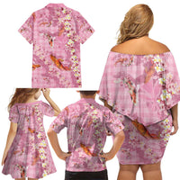 Pink Palaka Hawaiian And Japanese Family Matching Off Shoulder Short Dress and Hawaiian Shirt Sakura Lei With Koi Fish DT05 - Polynesian Pride