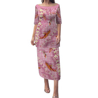 Pink Palaka Hawaiian And Japanese Family Matching Puletasi and Hawaiian Shirt Sakura Lei With Koi Fish - Polynesian Pride