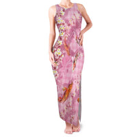 Pink Palaka Hawaiian And Japanese Family Matching Tank Maxi Dress and Hawaiian Shirt Sakura Lei With Koi Fish - Polynesian Pride