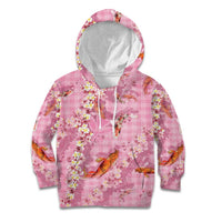 Pink Palaka Hawaiian And Japanese Kid Hoodie Sakura Lei With Koi Fish - Polynesian Pride