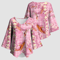 Pink Palaka Hawaiian And Japanese Kimono Sleeve Blouse Sakura Lei With Koi Fish - Polynesian Pride