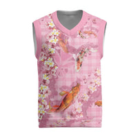 Pink Palaka Hawaiian And Japanese Christmas Knitted V-Neck Vest Sakura Lei With Koi Fish - Polynesian Pride