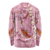 Pink Palaka Hawaiian And Japanese Long Sleeve Shirt Sakura Lei With Koi Fish - Polynesian Pride