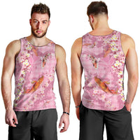 Pink Palaka Hawaiian And Japanese Men Tank Top Sakura Lei With Koi Fish - Polynesian Pride