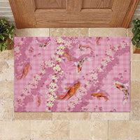 Pink Palaka Hawaiian And Japanese Rubber Doormat Sakura Lei With Koi Fish - Polynesian Pride