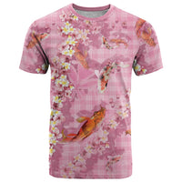 Pink Palaka Hawaiian And Japanese T Shirt Sakura Lei With Koi Fish - Polynesian Pride