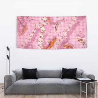Pink Palaka Hawaiian And Japanese Tapestry Sakura Lei With Koi Fish - Polynesian Pride
