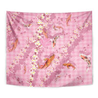Pink Palaka Hawaiian And Japanese Tapestry Sakura Lei With Koi Fish - Polynesian Pride