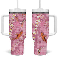 Pink Palaka Hawaiian And Japanese Tumbler With Handle Sakura Lei With Koi Fish - Polynesian Pride
